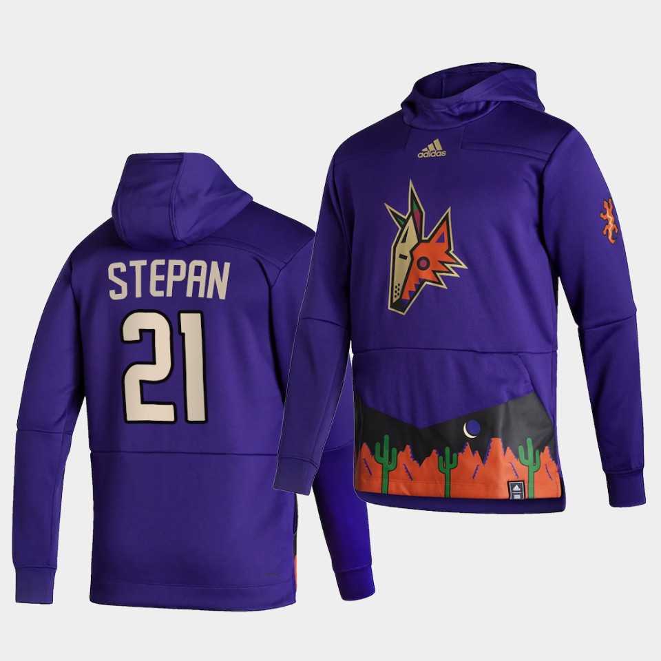 Men Arizona Coyotes 21 Stepan Purple NHL 2021 Adidas Pullover Hoodie Jersey